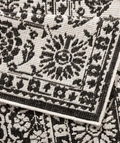 Binnen & buiten vloerkleed Curacao - zwart/crème - close up, thumbnail