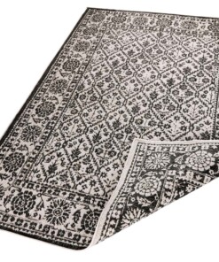 Binnen & buiten vloerkleed Curacao - zwart/crème - overzicht schuin, thumbnail