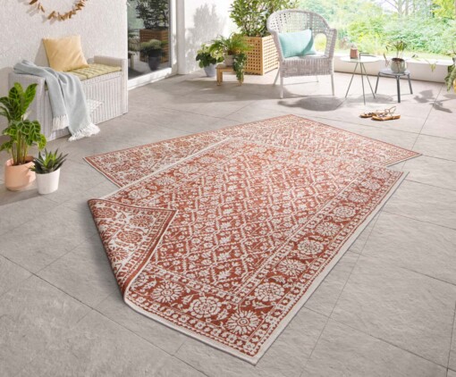 Binnen & buiten vloerkleed Curacao - terracotta/crème - sfeer