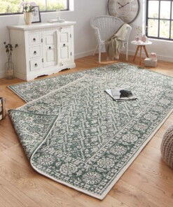 Binnen & buiten vloerkleed Curacao - groen/crème - sfeer, thumbnail