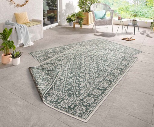 Binnen & buiten vloerkleed Curacao - groen/crème - sfeer