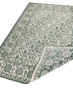 Binnen & buiten vloerkleed Curacao - groen/crème - overzicht schuin, thumbnail