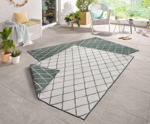Binnen & buiten vloerkleed ruiten Malaga - groen/crème - sfeer