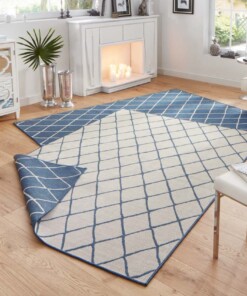 Binnen & buiten vloerkleed ruiten Malaga - blauw/crème - sfeer, thumbnail Binnen & buiten vloerkleed ruiten Malaga - blauw/crème - sfeer, thumbnail