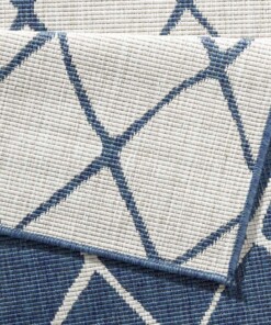 Binnen & buiten vloerkleed ruiten Malaga - blauw/crème - close up, thumbnail Binnen & buiten vloerkleed ruiten Malaga - blauw/crème - close up, thumbnail