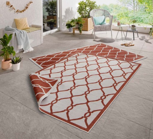 Binnen & buiten vloerkleed Rimini - terracotta/crème - sfeer