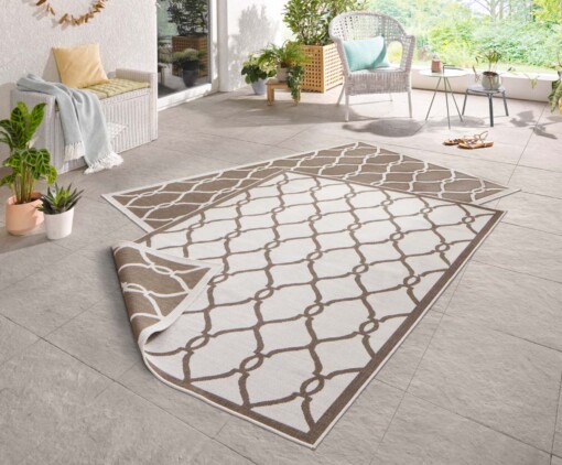 Binnen & buiten vloerkleed Rimini - bruin/crème - sfeer