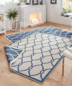 Binnen & buiten vloerkleed Rimini - blauw/crème - sfeer, thumbnail Binnen & buiten vloerkleed Rimini - blauw/crème - sfeer, thumbnail