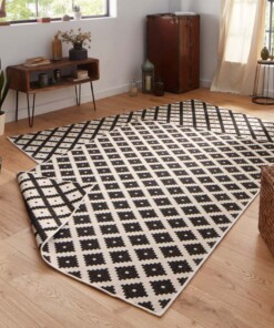 Binnen & buiten vloerkleed ruiten Nizza - zwart/crème - sfeer, thumbnail