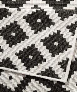 Binnen & buiten vloerkleed ruiten Nizza - zwart/crème - close up, thumbnail