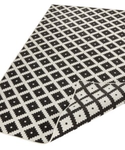 Binnen & buiten vloerkleed ruiten Nizza - zwart/crème - overzicht schuin, thumbnail