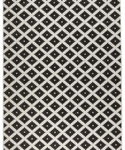 Binnen & buiten vloerkleed ruiten Nizza - zwart/crème - overzicht boven, thumbnail