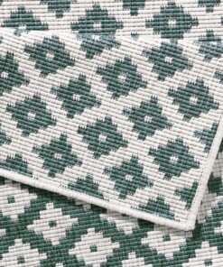 Loper binnen & buiten ruiten Nizza - groen/crème - close up vouw, thumbnail Loper binnen & buiten ruiten Nizza - groen/crème - close up vouw, thumbnail