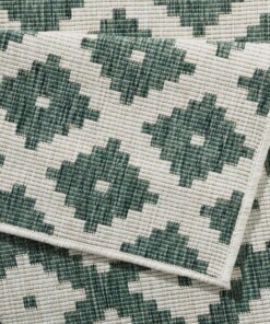 Binnen & buiten vloerkleed ruiten Nizza - groen/crème - close up, thumbnail Binnen & buiten vloerkleed ruiten Nizza - groen/crème - close up, thumbnail