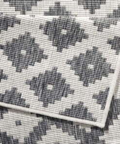 Binnen & buiten vloerkleed ruiten Nizza - grijs/crème - close up, thumbnail