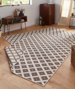 Binnen & buiten vloerkleed ruiten Nizza - bruin/crème - sfeer, thumbnail