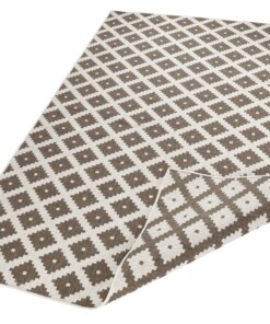 Binnen & buiten vloerkleed ruiten Nizza - bruin/crème - overzicht schuin, thumbnail