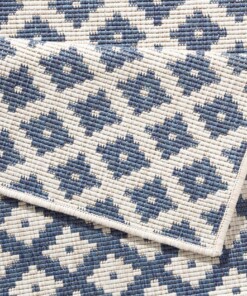 Binnen & buiten vloerkleed ruiten Nizza - blauw/crème - close up, thumbnail Binnen & buiten vloerkleed ruiten Nizza - blauw/crème - close up, thumbnail