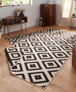 Binnen & buiten vloerkleed ruiten Malta - zwart/crème - sfeer, thumbnail Binnen & buiten vloerkleed ruiten Malta - zwart/crème - sfeer, thumbnail