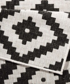 Binnen & buiten vloerkleed ruiten Malta - zwart/crème - close up, thumbnail Binnen & buiten vloerkleed ruiten Malta - zwart/crème - close up, thumbnail