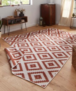 Binnen & buiten vloerkleed ruiten Malta - terracotta/crème - sfeer, thumbnail
