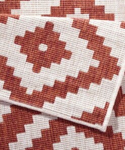 Binnen & buiten vloerkleed ruiten Malta - terracotta/crème - close up, thumbnail