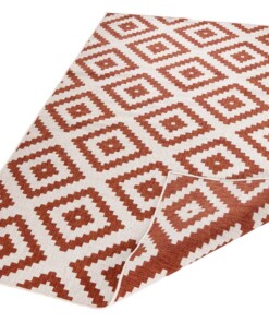 Binnen & buiten vloerkleed ruiten Malta - terracotta/crème - overzicht schuin, thumbnail