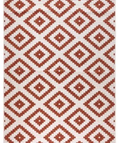 Binnen & buiten vloerkleed ruiten Malta - terracotta/crème - overzicht boven, thumbnail