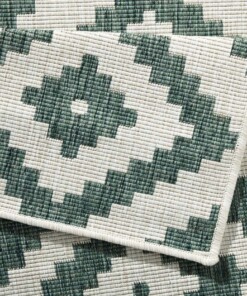 Binnen & buiten vloerkleed ruiten Malta - groen/crème - close up, thumbnail Binnen & buiten vloerkleed ruiten Malta - groen/crème - close up, thumbnail