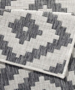 Binnen & buiten vloerkleed ruiten Malta - grijs/crème - close up, thumbnail