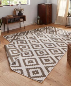 Binnen & buiten vloerkleed ruiten Malta - bruin/crème - sfeer, thumbnail