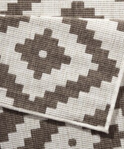 Binnen & buiten vloerkleed ruiten Malta - bruin/crème - close up, thumbnail