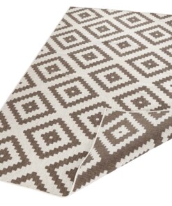 Binnen & buiten vloerkleed ruiten Malta - bruin/crème - overzicht schuin, thumbnail