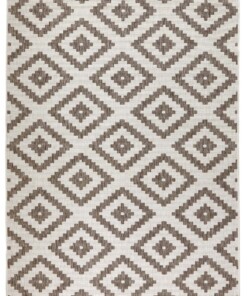 Binnen & buiten vloerkleed ruiten Malta - bruin/crème - overzicht boven, thumbnail