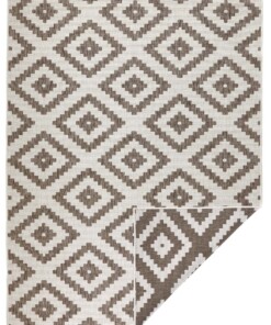 Binnen & buiten vloerkleed ruiten Malta - bruin/crème - overzicht boven, thumbnail