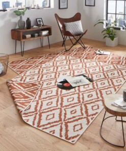 Binnen & buiten vloerkleed ruiten Rio - terra/crème - sfeer, thumbnail