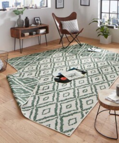 Binnen & buiten vloerkleed ruiten Rio - groen/crème - sfeer, thumbnail Binnen & buiten vloerkleed ruiten Rio - groen/crème - sfeer, thumbnail