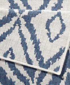 Binnen & buiten vloerkleed ruiten Rio - blauw/crème - close up, thumbnail