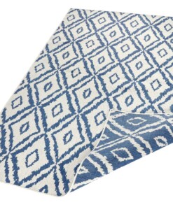 Binnen & buiten vloerkleed ruiten Rio - blauw/crème - overzicht schuin, thumbnail