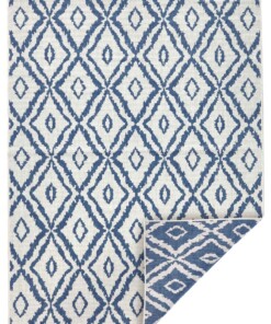 Binnen & buiten vloerkleed ruiten Rio - blauw/crème - overzicht boven, thumbnail