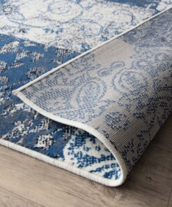 Patchwork vloerkleed factum Joy de Vivre - blauw - close up vouw