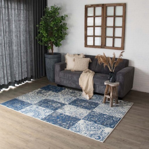 Patchwork vloerkleed factum Joy de Vivre - blauw - sfeer