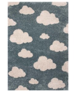 Kindervloerkleed wolken Vini - blauw/crème - overzicht schuin