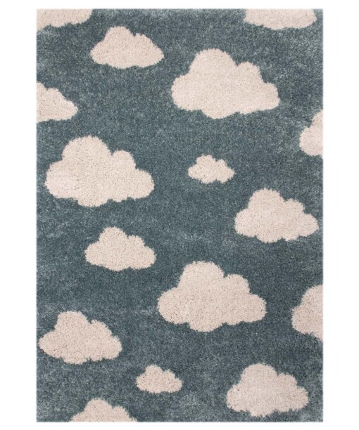Kindervloerkleed wolken Vini - blauw/crème - overzicht schuin