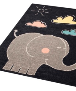Kindervloerkleed olifant Vini - zwart/grijs - overzicht schuin