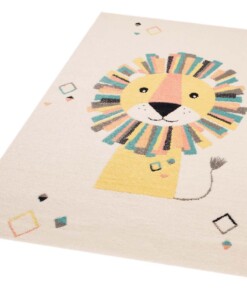 Kindervloerkleed leeuw Vini - crème/geel - overzicht schuin