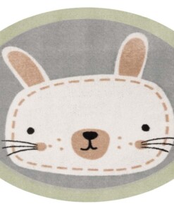 Vloerkleed konijn Niños - groen/grijs - Wasbaar 30°C - overzicht boven, thumbnail