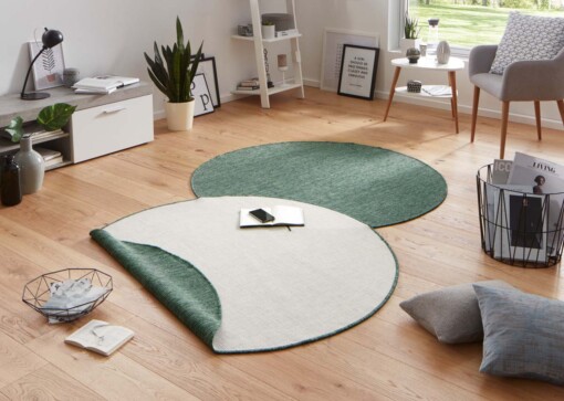 Rond vloerkleed binnen & buiten Miami - groen/crème - sfeer