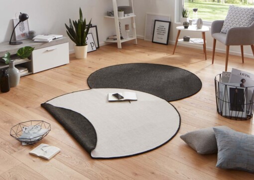 Rond vloerkleed binnen & buiten Miami - zwart/crème - sfeer