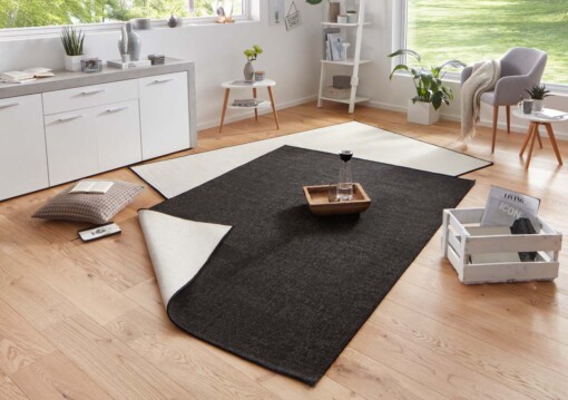 Binnen & buiten vloerkleed effen Miami - zwart/crème - sfeer